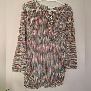 Christopher & Banks Rainbow Open Knit Boho Tunic